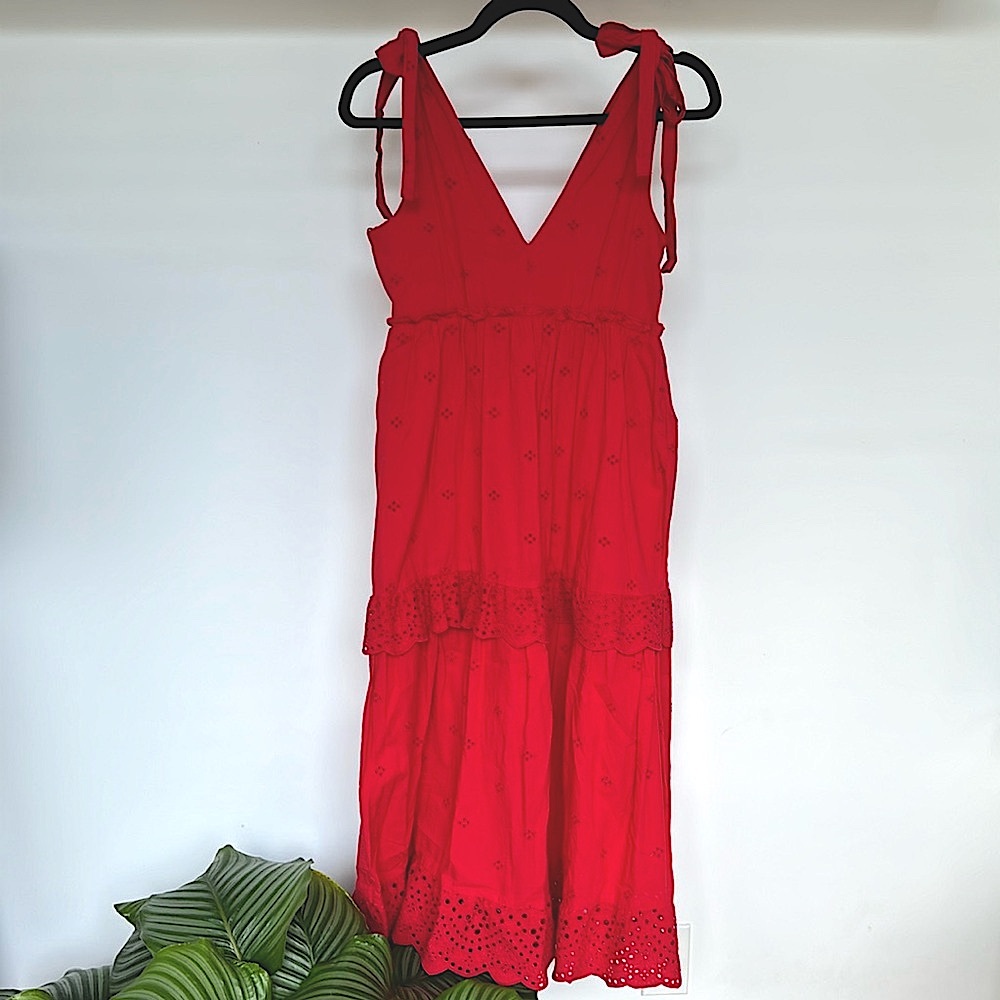 Zara red eyelit midi dress